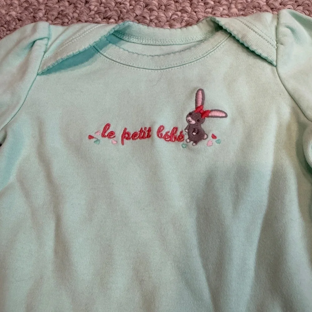Gymboree Mint Green Le Petit Bebe Bunny Long Sleeve Bodysuit Size 0-3 Months